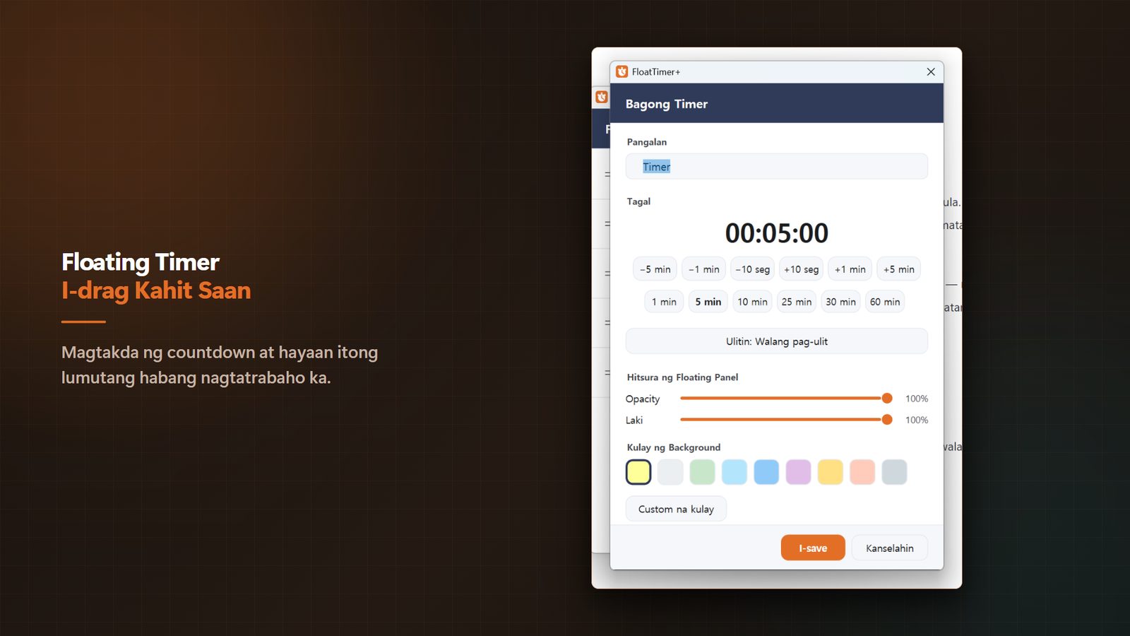 FloatTimer+ for Windows Mga Screenshot 3